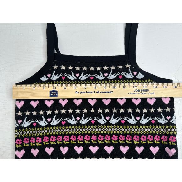 Anthropologie Maeve Cropped Sweater Black Pink Fair Isle Sleeveless Winter S - Picture 5 of 5